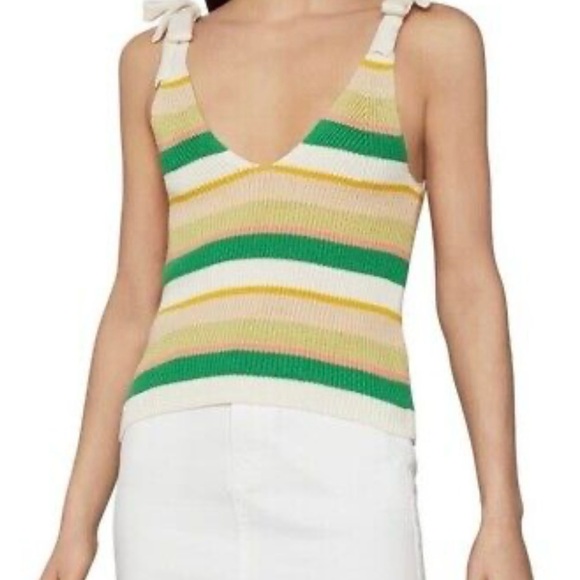Striped Knit Tank Top - Green, Yellow, White - Picture 1 of 5